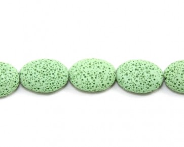 Lavaperlen, Edelsteinperlen, oval flach, minz-grün, 25 x 20mm, 1 Strang