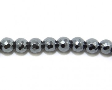 Hämatit Perlen, rund facettiert, dunkles silber, 8 mm, 1 Perlenstrang