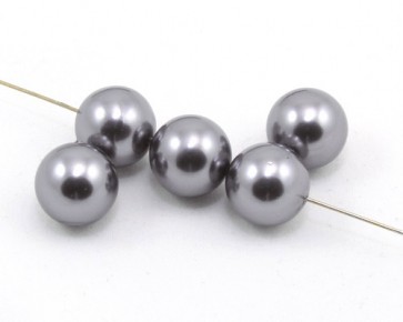 Muschelkern-Perlen, rund, grau mittelgrau, 14 mm, 5 Perlen