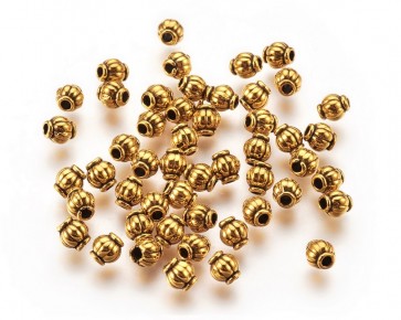 Metallperlen, Spacer Perlen, 4.5x4mm, Laterne gerillt, antik goldfarbig