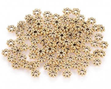 Metallperlen, Spacer Rondellen, Gänseblumen, antik goldfarbig, 4mm, 100 Perlen
