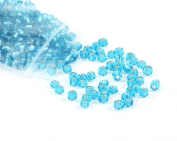 Rocailles Perlen, Saatperlen, 4 mm, Silbereinzug, hell-türkis, 20 g