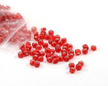 Rocailles Perlen, Saatperlen, 4 mm, Silbereinzug, rot, 20 g