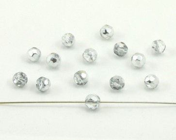 Glasschliffperlen, facettierte Glasperlen 6 mm, rund, kristall / silber, 50 Perlen