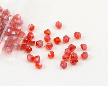 Glasschliffperlen, 4 mm, Bicone, rot mit Lüster, 50 Stk.