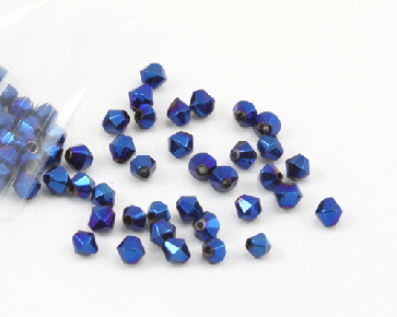 Glasschliffperlen, 4 mm, Bicones, blau metallic, 50 Stk.