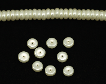 Glaswachsperlen, 8 x 3 mm, Rondellen, Button, creme-weiss, 50 Stk.
