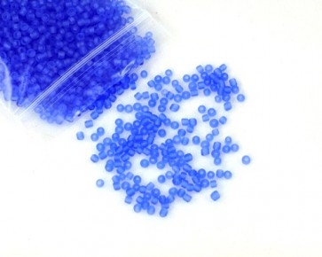 Rocailles Perlen, Saatperlen, 2 mm, rund, matt blau gefrostet, 20 g