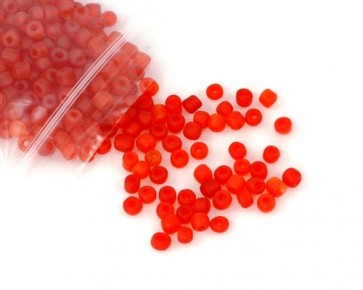 Rocailles Perlen, Saatperlen, 4mm, rund, rot gefrostet, 20 g