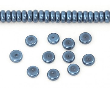 Glaswachsperlen, 8 x 3 mm, Rondellen, Buttons, dunkelblau, 50 Glasperlen