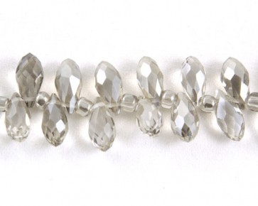 Beschichtete Glasschliffperlen, Glasperlen Tropfen facettiert, 12x6mm, silber-grau mit Lüster, 10 Perlen