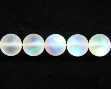 Gefrostete Mondstein Perlen Imitation, Glas, 10mm, rund, matt weiss iris, 1 Perlenstrang