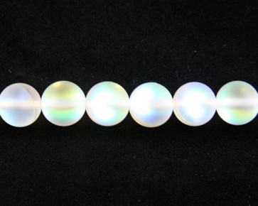 Gefrostete Mondstein Perlen Imitation, 8mm, rund, matt weiss iris, 1 Perlenstrang