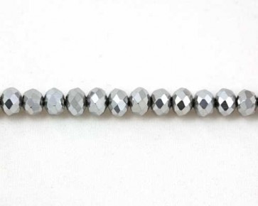 Glasschliffperlen, 6mm, Rondellen facettiert, silber, 50 Perlen