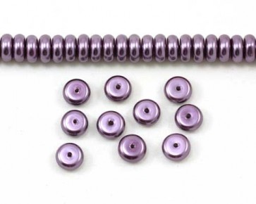 Glaswachsperlen, 8 x 3 mm, Rondellen, flach rund, violettrot, 50 Perlen