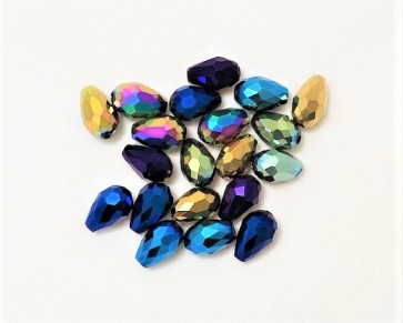 Glasschliffperlen, Glasperlen Tropfenform facettiert, 12x8mm, metallic Farbmix, 20 Perlen