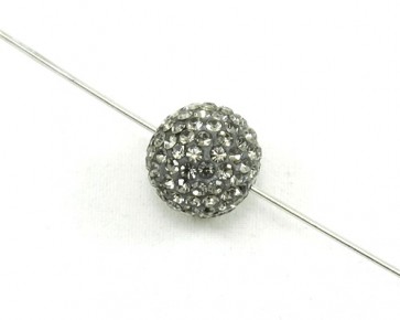 Strass Perlen, Shamballa Perlen, rund, silber-grau, 12 mm, 1 Perle