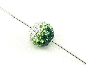 Strass-Perlen, Shamballa Perlen, rund, grün-weiss, 12mm, 1 Perle