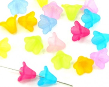 Acrylperlen, Blumen, 14 x 10 mm, Farbmix, matt gefrostet, 50 Blumenkelche