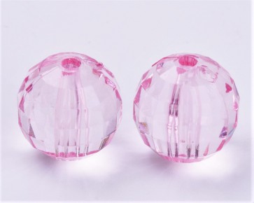 Transparente Acrylperlen, Bastelperlen, rund facettiert, 10mm, rosa, 50 Perlen