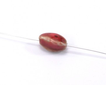 Porzellan-Perlen, oval gedreht, rot / braun, 15 x 11 mm, 5 Stk.