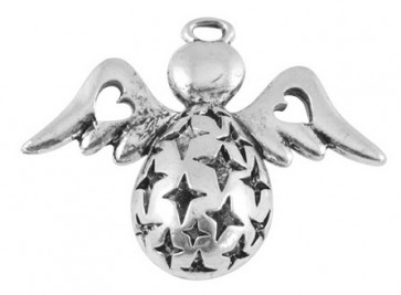 Schmuckanhänger, Metallanhänger, bauchiger Engel, silber, 28 x 34 mm, 1 Stk.
