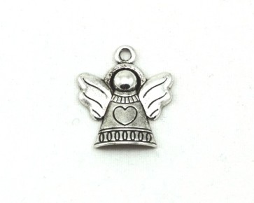 Charms Anhänger, Engel Herz, antik silberfarbig, 21x19 mm, 5 Charms