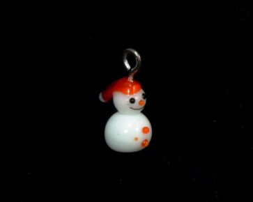 Glas-Anhänger, Schneemann mit Mütze, weiss/rot, 10 mm, 1  Stk.