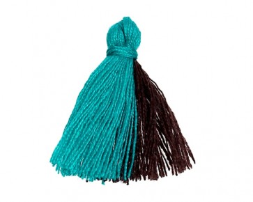Mini Schmuckquasten, Baumwolle, türkis-dunkelbraun, 25mm, 3 Quasten