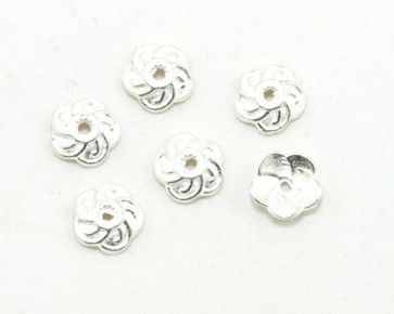 Perlenkappen, helles silber, Tibetsilber, 9 mm, Blume, 20 Perlkappen