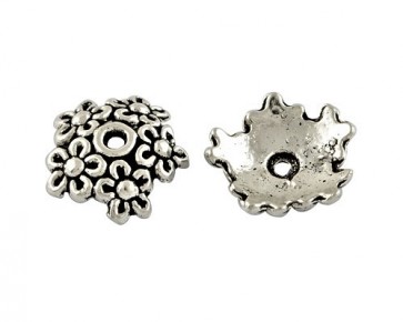 Perlenkappen, antik silber, Ø 11 - 12 mm, Blumenkranz, 20 Perlkappen
