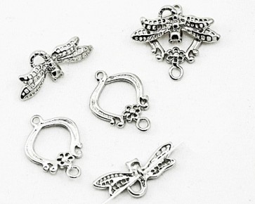 Knebelverschluss, Schmuckverschluss, silberfarbig, Libelle, 2 Stk.