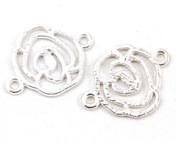 Metallzwischenteile Verbinder, Blume / Rose, silberfarbig, 26x20mm, 5 Zwischenelemente