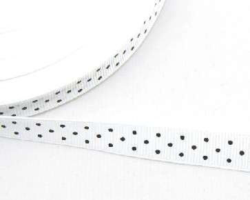 Ripsband 10 mm weiss mit schwarzen Punkten, 5 m