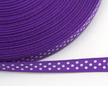 Ripsband 10 mm violett mit weissen Punkten, 5 m