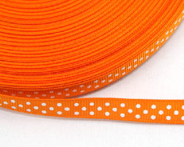 Ripsband 10 mm orange mit weissen Punkten, 5 m
