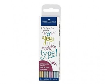 Faber-Castell Tuschestift PITT artist pens, metallic Farben, Handlettering Set, 4er Etui