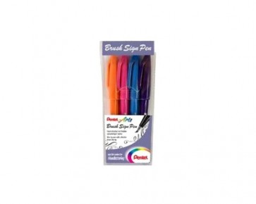 Pentel Arts Brush Sign Pen Faserschreiber, 4er Etui Basic