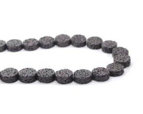 Lava-Perlen, 16 mm, Scheiben, flach rund, schwarz, 1 Lavastrang