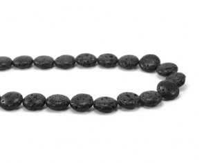 Lavaperlen, Linsen, schwarz, 14 mm, 1 Perlenstrang
