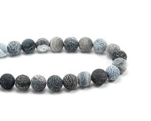 Verwitterter Crackle Achat, Edelstein-Perlen, matt grau blau gefrostet, rund, 10mm, 1 Strang