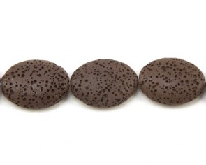 Lavaperlen, Edelsteinperlen, oval flach, braun, 25 x 20 mm, 1 Perlentrang