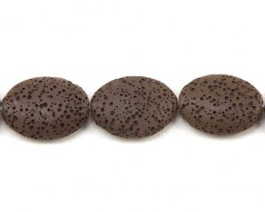 Lavaperlen, Edelsteinperlen, oval flach, braun, 25 x 20 mm, 1 Perlentrang