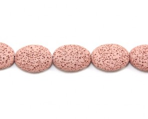 Lavaperlen, Edelsteinperlen, oval flach, rosa, 25 x 20 mm, 1 Lavastrang