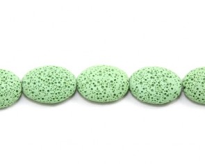 Lavaperlen, Edelsteinperlen, oval flach, minz-grün, 25 x 20mm, 1 Strang