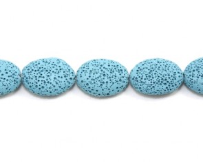 Lavaperlen, Edelsteinperlen, oval flach, türkis, 25 x 20 mm, 1 Strang