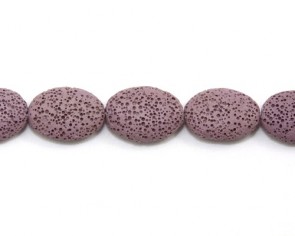 Lava-Perlen, Edelsteinperlen, oval flach, violett, 25 x 20 mm, 1 Strang