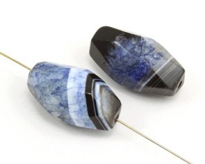 Achat-Kristall-Perlen, Edelsteine, facattierte Olive, blau-schwarz, 30x15mm, 5 Perlen