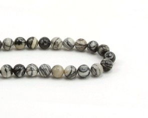 Picasso Jaspis Perlen, rund, schwarz-grau gestreift, 8mm, 1 Perlenstrang
