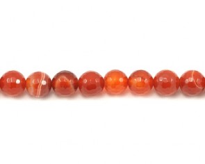 Achatperlen, Edelsteinperlen, rund facettiert, orange-rot-weiss gestreift, 10mm
